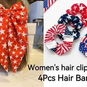 5Pcs, Patriotic Hair Clip and Scrunchies Set